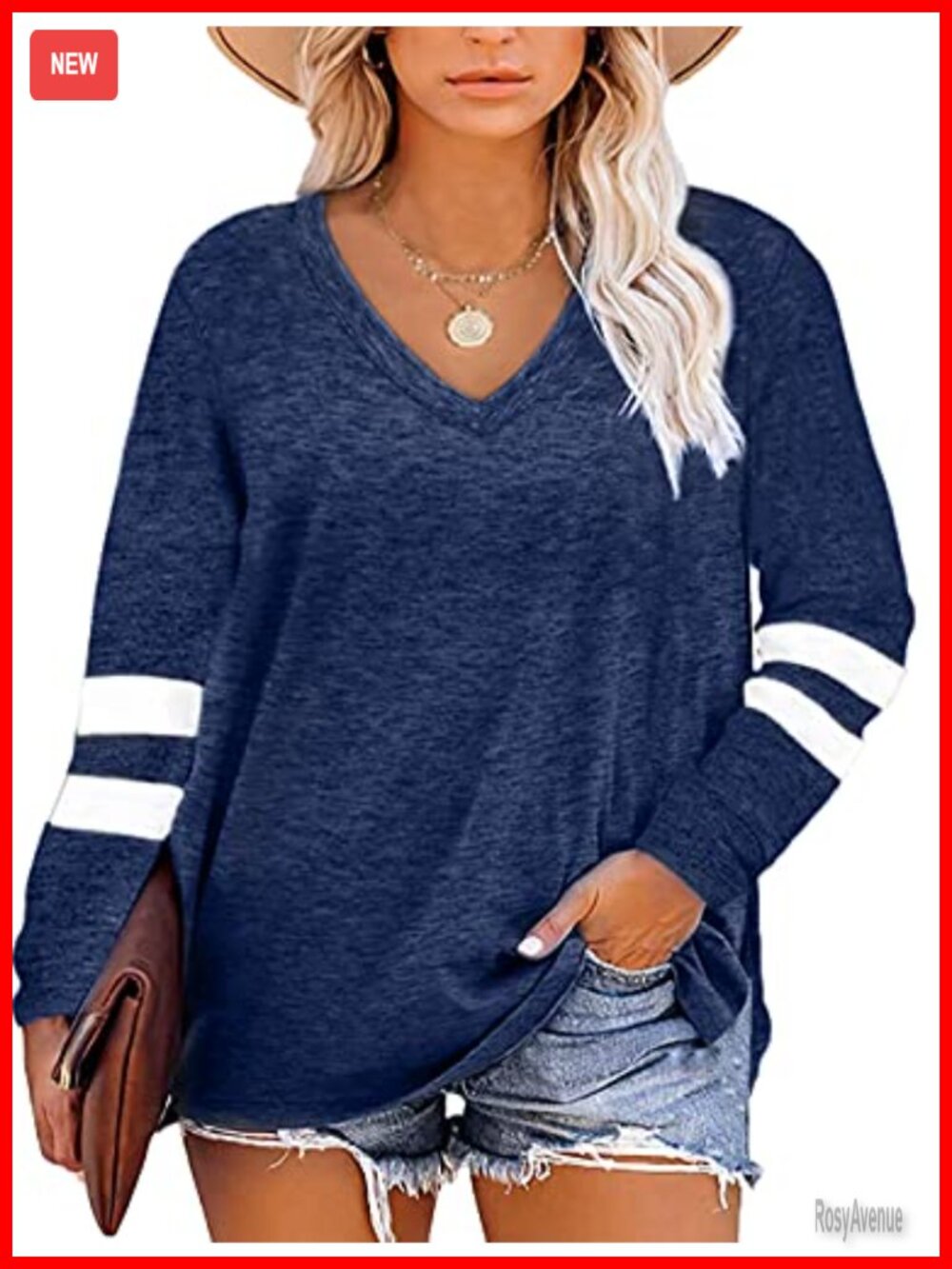 Women's Plus Size V Neck Color Block Tunic Tee Long Sleeve Casual Top